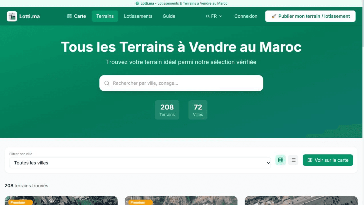 Lotti.ma — Le catalogue reprend la sélection de la carte et la présente en fiches comparables.
